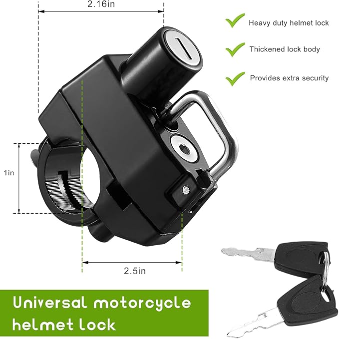 Motorcycle Helmet Lock, Anti-Theft Aluminum Alloy Helmet Holder Hook with 2 Keys, Universal Handlebar Mounting Helmet Security Lock for Motorbike Scooter Street Bike (Lock)