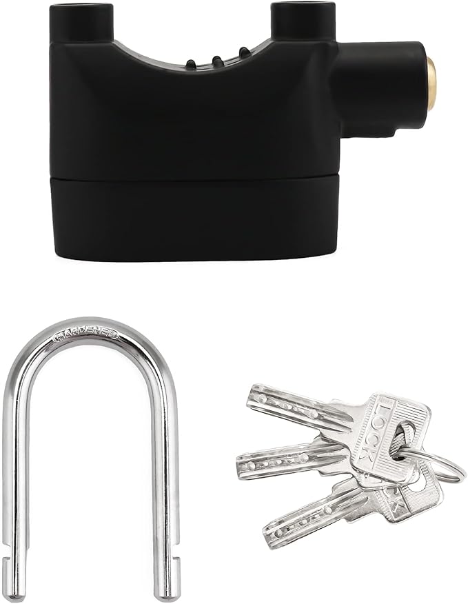 QWORK Alarm Lock, 110 dB Anti-Theft Security Padlock, 2 Pack Door Motorcycle Bicycle Padlock, Universal Security Siren Alarm Lock with 3 Keys (Black)