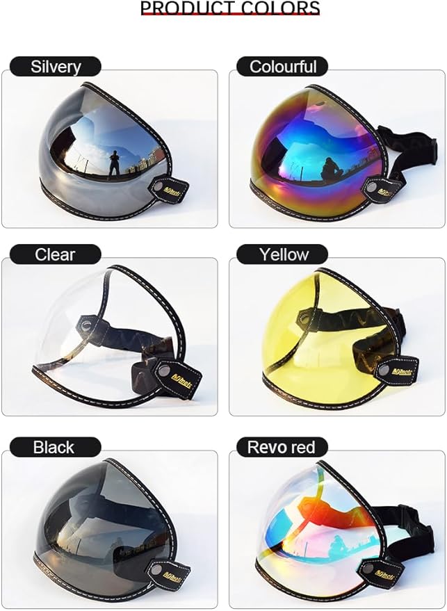 Universal Open Face 3/4 Helmet Visor Lens Bubble Motorcycle Windshield Capacete Lens Vintage Motorbike Helmet Goggles (Sliver)