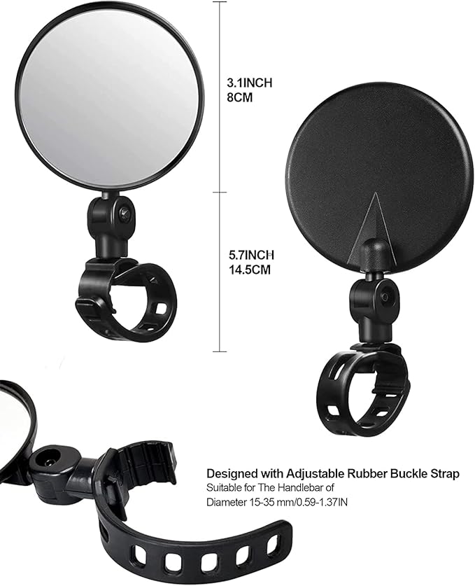 2Pack Universal Bicycle Rearview Mirrors, 360˚Rotatable Bar End Bicycle Mirrors, Wide Angle Convex Bike Mirror for 15-35 mm Handlebar Bikes