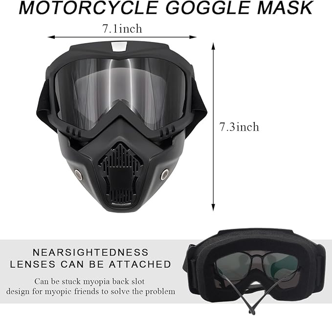 Motorcycle Helmet Goggles, Fog-Proof Goggle Face Protection Mask, Riding Racing Goggles For Men Women (Gray)