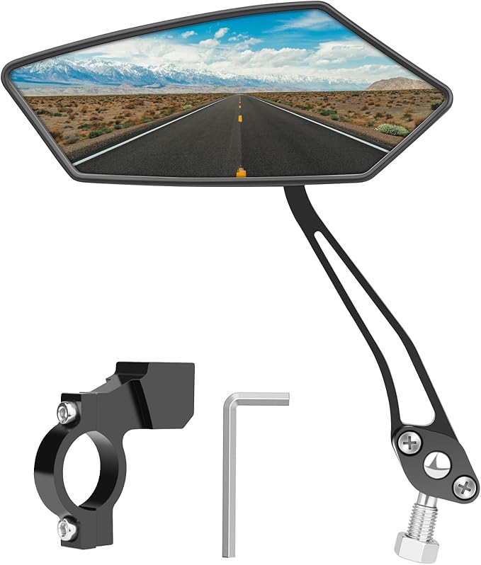 Diyife Bike Mirror, HD Wide Angle Large Handlebar Rearview Mirror, Blast-Resistant 360°Adjustable Bicycle Rear View Mirror Accessories for Mountain Road Bike Moto (Left)