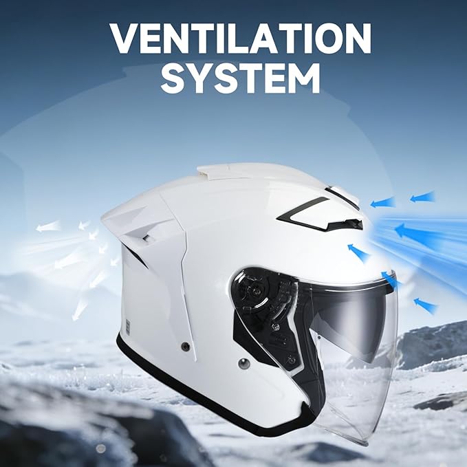 TCT-MOTORPARTS Adult Dual Visors 3/4 Open Face Motorcycle Helmet Motorbike Racing Street Bike Helmets DOT Approved Pearl White Small