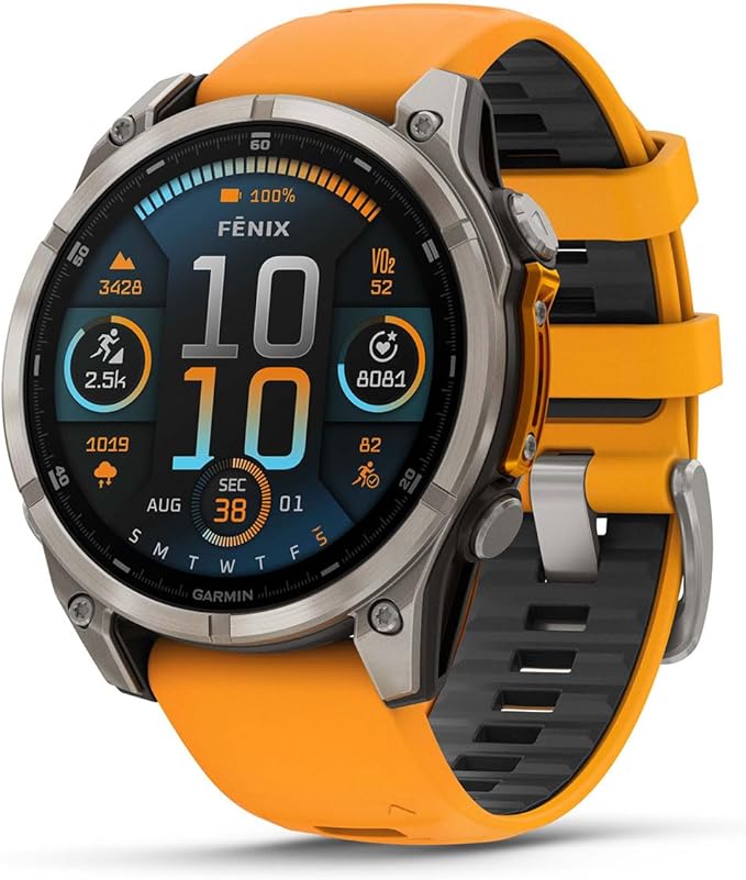 PlayBetter Garmin Fenix 8 AMOLED Sapphire (47mm, Titanium/Spark Orange) Multisport GPS Smartwatch Bundle - 1.4” Touchscreen, Built-in LED Flashlight Wireless Running Earbuds