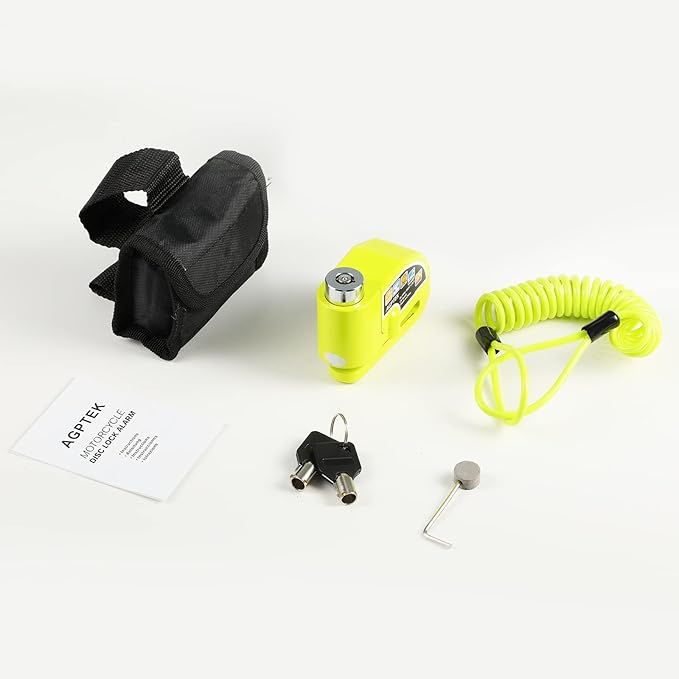 AGPTEK 110db Motorcycle Brake Lock with 5FT Reminder Cable, Anti-Theft Padlock Waterproof with Lock Pin Carrying Bag for Motorcycle Bike Scooter, Green