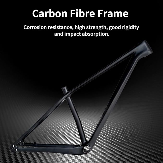 27.5er 29er Carbon Fibre Mountain Bike Frame 15/17/19in Disc Brake Bike Frame XC Cyclocross Hardtail Frame 12 * 142mm Thru-Axle Mens Womens Bikes Frame(Black Matte,27.5 * 17")