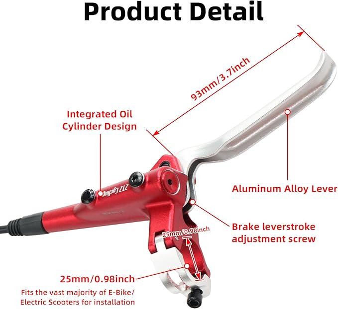 2-Pistons MTB Disc Brake Set Hydraulic Disc Brake Kit Left Rear Right Front with 160mm Rotors Aluminum Alloy Hydraulic Brake Fit for Mountain Bike E-Bike Fat Bike (Red)