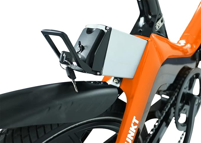 BLAUPUNKT FIENE 20 Inch Folding Electric Bike, Pedal and Throttle Assist, Foldable Step-Through Frame, UL Certified eBike for Adults, Orange/Black