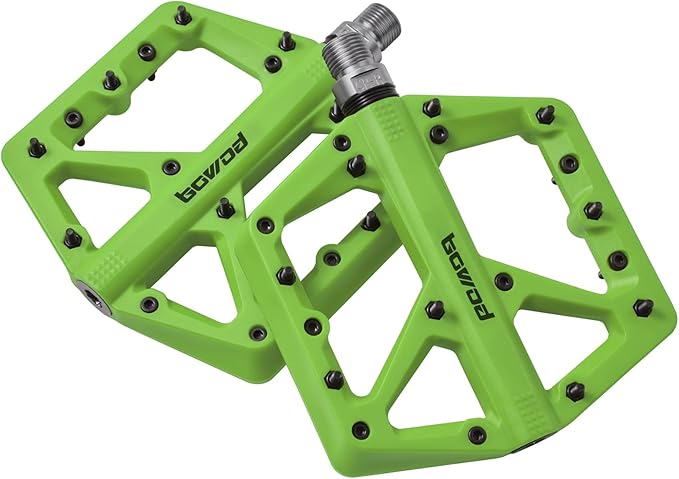 MTB Pedals Large Mountain Bike Pedals, Lightweight Nylon Fiber Composite Bicycle Platform Pedals, Grippy Pedals w 18 Pins, Cr-Mo Spindle fit w 2 Bearings, Clipless Pedals for BMX MTB Bike 9/16"