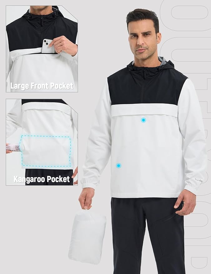 baleaf Men's Rain Jacket Water Resistant Hiking Windbreaker Packable Running Golf Gear Hood Raincoat Reflective