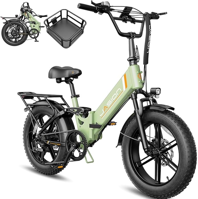 Jasion X-Hunter ST/PRO Foldable Electric Bike for Adults with 20'' Fat Tire,Up to 71-80 Miles Range Ebike,1800W/1400W Peak Motor,30+MPH E Bike,Full Suspension&Dual Hydraulic Disc Brakes Bicycles