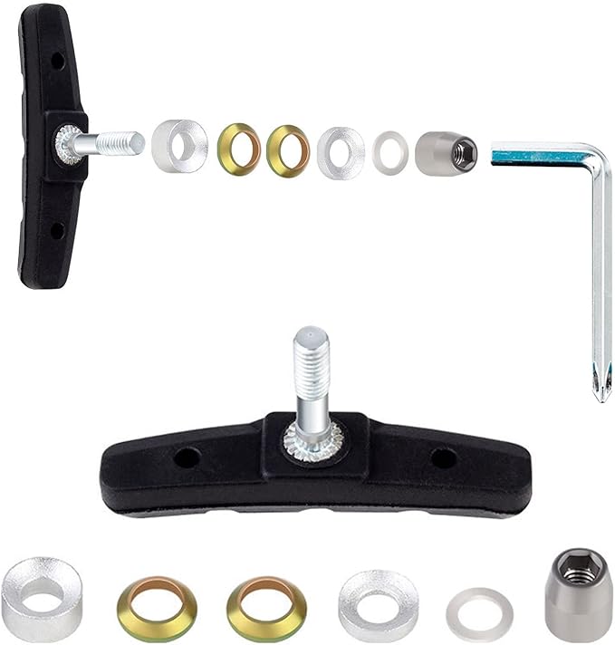 2 Pairs Bike Brake Pad Set - Professional Mountain and Road Bicycle 70mm V-Brake Pads - Bike Brake Blocks Kit with Hex Nut and Shims - No Noise No Skid - Black