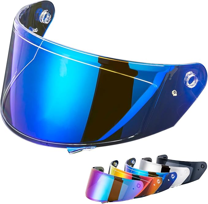 VCOROS X9 Full Face Motorcycle Helmet Replacement Shield 5Color Lens Available (Chrome Blue)