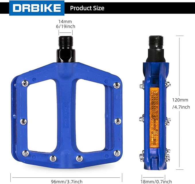 DRBIKE Mountain Bike Pedals MTB Pedals 9/16" Sealed Bearing Lightweight Nylon Bicycle Flat Platform Pedals for MTB BMX Road Bike Kids Bike Replacement Pedal