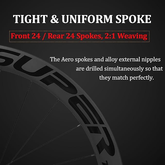 Superteam Carbon Wheelset Disc Brake 700c Road Bike Wheels 45/50/53mm Depth Tubeless Ready Cycling Wheels, for 8-12 Speed Center Lock / 6 Bolt, Thru Axle/QR Type