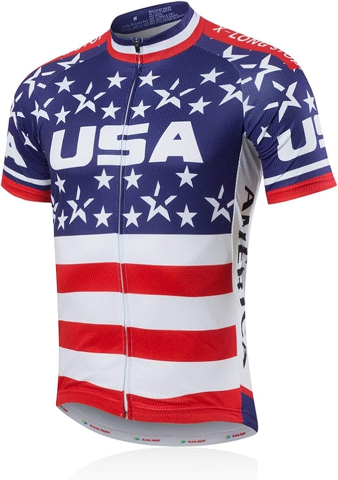 JPOJPO USA Cycling Jersey Men Short Sleeve Bike Shirts Biking Jersey Summer American Bicycle Tops with 3 Pockets Reflective