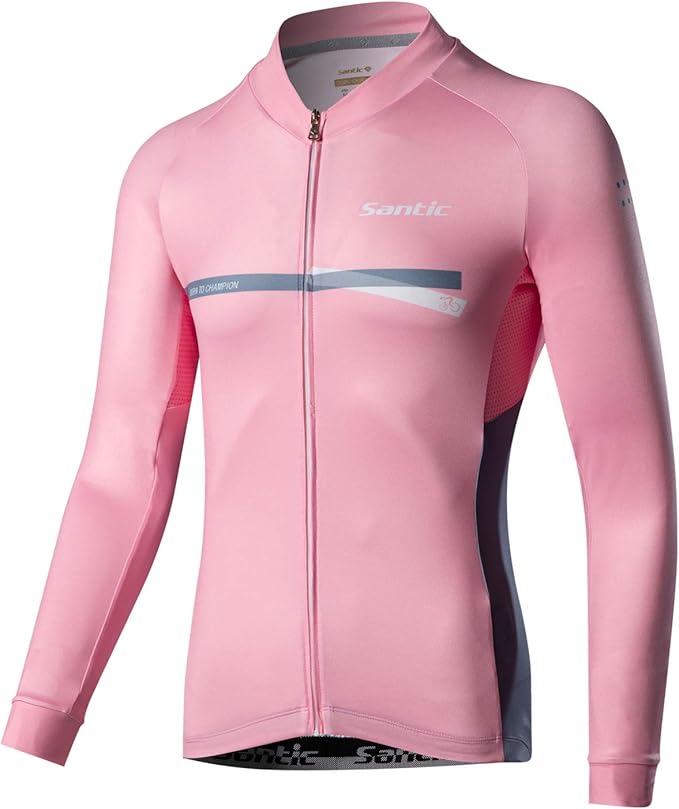 Santic Cycling Jersey Men's Long Sleeve Bike Reflective Full Zip Bicycle Shirts with Pockets