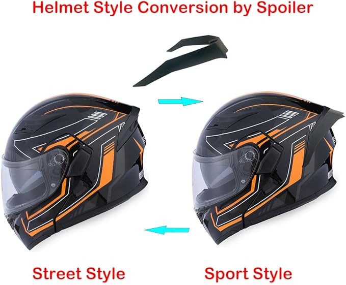 1Storm Motorcycle Modular Full Face Helmet Flip up Dual Visor Sun Shield: HB89 Arrow Orange