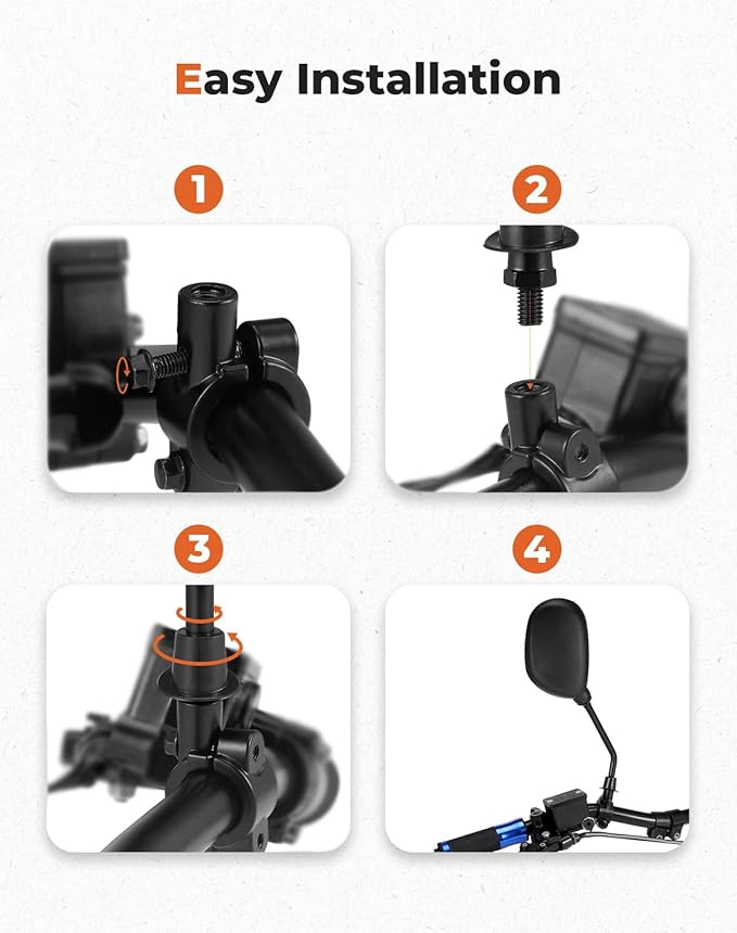 KEMIMOTO ATV Mirrors 360 Degrees Ball Type Adjustable 8MM Rearview Mirror with 7/8" Handlebar Mount Clamp Compatible with ATV Motorcycle Scooter Sportsman Dirt Bike