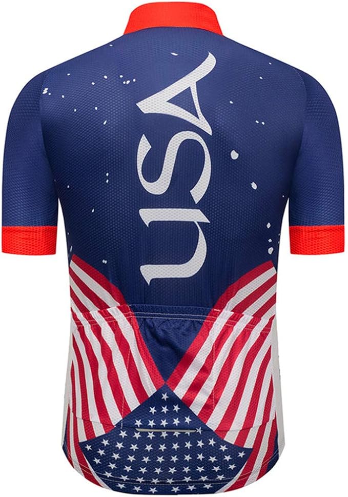 JPOJPO USA Cycling Jersey Men Short Sleeve Bike Shirts Biking Jersey Summer American Bicycle Tops with 3 Pockets Reflective