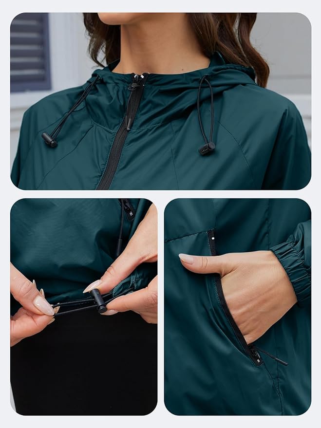 Packable Rain Jacket Women Waterproof Lightweight Jacket With Hood Womens Windbreaker Jacket S-XXL