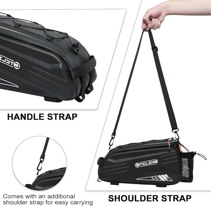 Bike Bags for Bicycle Rear Rack, Waterproof Hard Shell Bike Rack Bag, 8L Reflective Ebike Trunk Pannier with Shoulder Strap, Bike Saddle Bag, Seat Bag for Commuter Travel Outdoor Cycling Accessories
