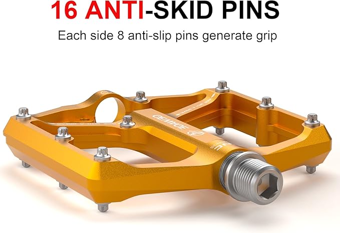 Road/Mountain Bike Pedals - 3 Bearings Bicycle Pedals - 9/16” CNC Machined Flat Pedals with Removable Anti-Skid Nails