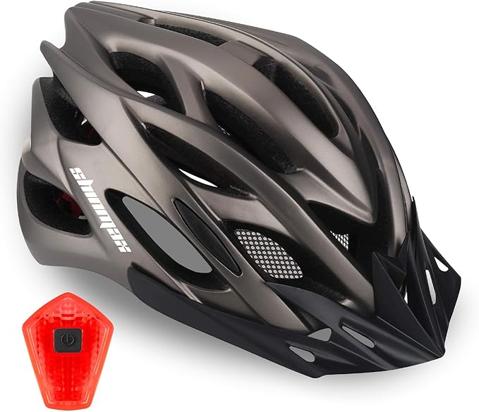 Bike Helmet Men Women, Shinmax Bicycle Helmet with Rear Light and Detachable Visor
