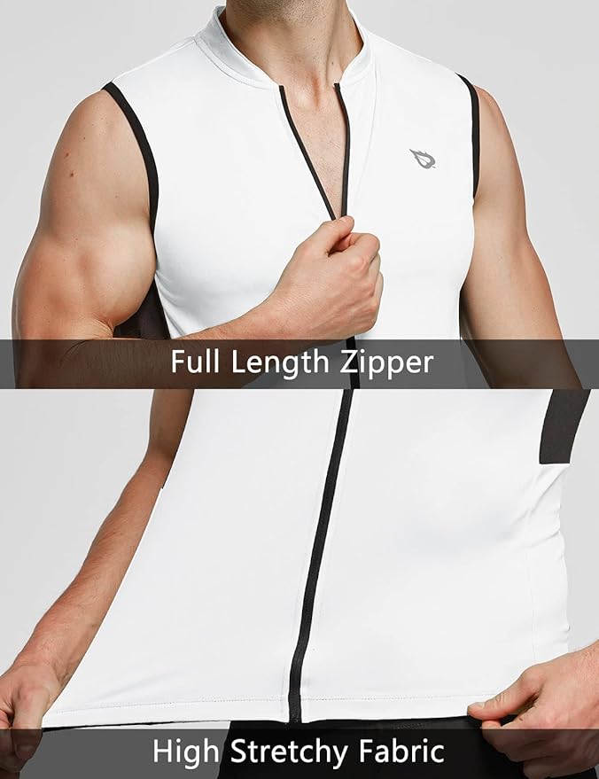 baleaf Men's Sleeveless Cycling Jersey Road Bike Shirt Bicycle Biking Tank Tops Full Zip Pockets SPF UPF50+