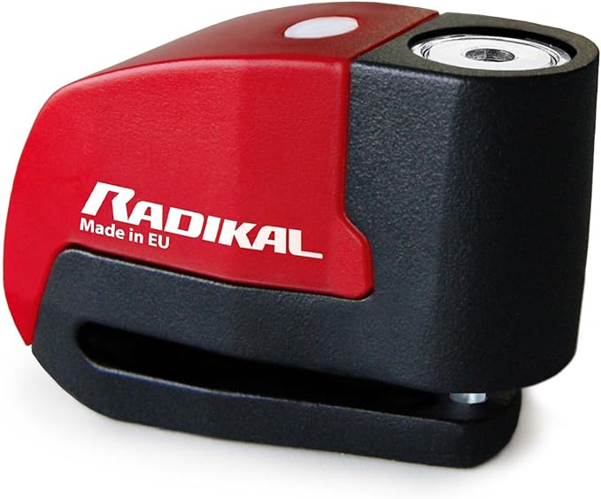 RADIKAL RK6 Disc Lock Alarm, Hi-End 120db Alarm, ON/Off Button, Warning LED, Waterproof Metal, Lithium Battery, Universal Anti Theft Wheel Brake Lock for Motorcycle, Scooter, Bike, Electric Scooter