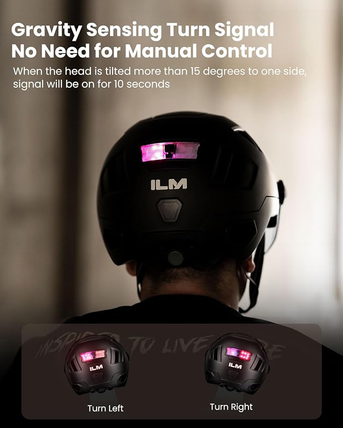 ILM Smart Adult Bike Helmet with Automatic G-Sensor Turn Signal & Brake Warning LED Light Control Road Cycling Helmet E3-12LS