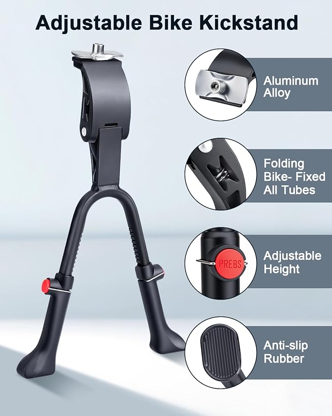Bike Kickstand Adjustable Aluminium Alloy Stationary Bike Stand For Adult Electric Bicycles,Double Leg Non-Slip Center Mount Kickstand For Adult Bike Fit 24-29inch Heavy-Duty Cargo Bike