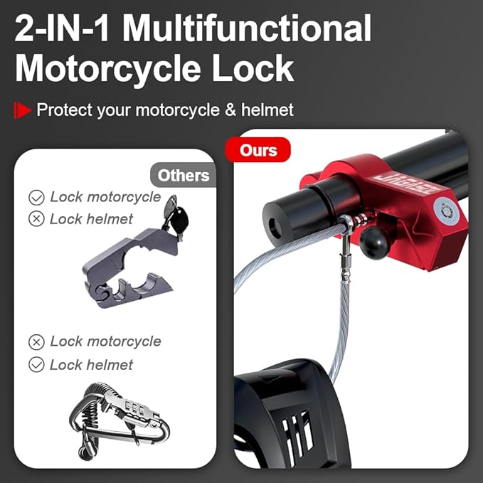 Motorcycle Lock Combo: Helmet & Brake Anti-Theft Handlebar Lock for Moped, Motorbike, Scooters, ATV, Dirt Bike, Street Bike