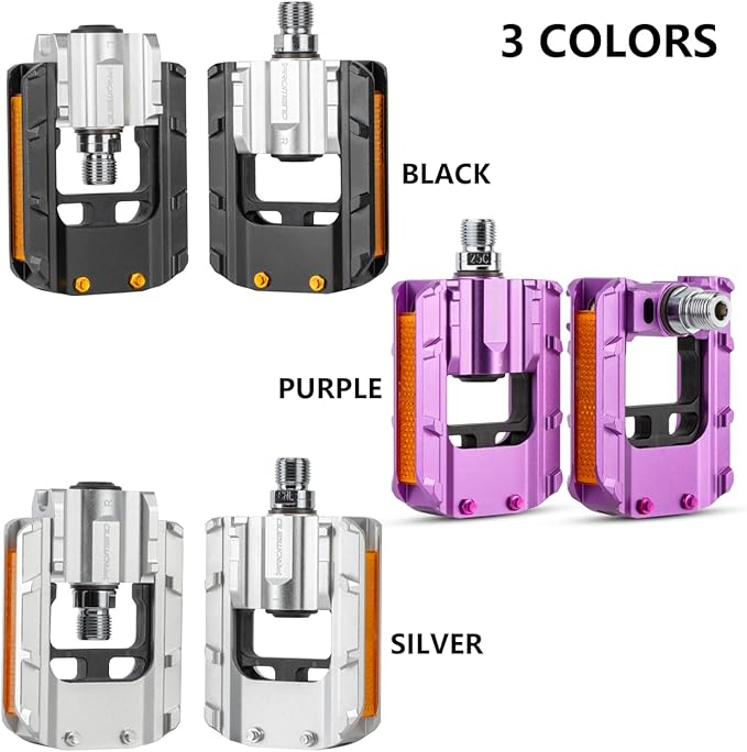 Folding Bike Pedals, All Aluminum Alloy, 9/16'' with Reflective Strips, Bicycle Pedals Wide Flat Mountain Bike Pedals, Non-Slip Bike Pedals for Road Bike BMX Bike Beach Cruiser Bike