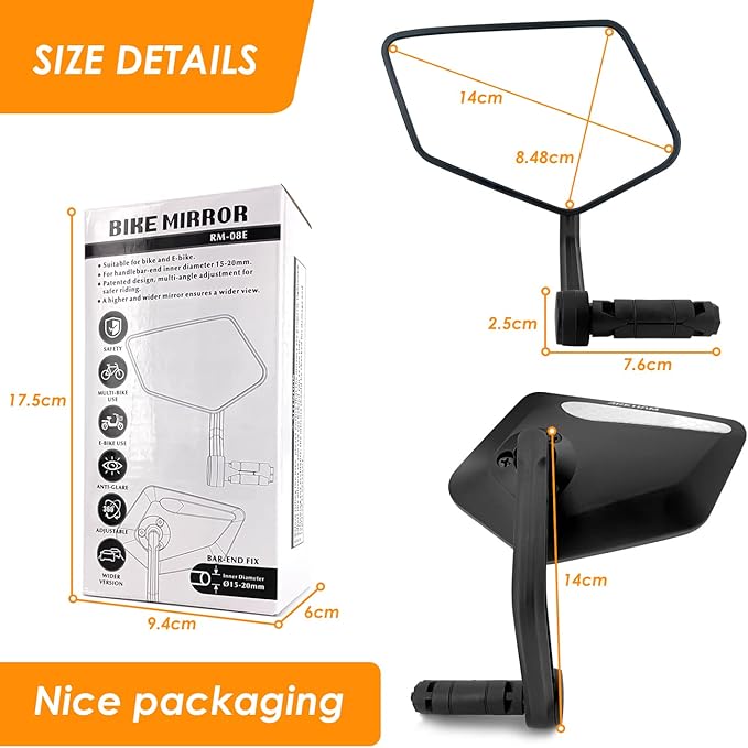Arkham Bike Mirror for Handlebar HD Bar End Bicycle Mirror Thickened Automotive-Grade Glass for Handlebar Scratch Resistant Safe Rearview Mirror Multi-Angle Adjustable, E-Bike Universal, Left Side