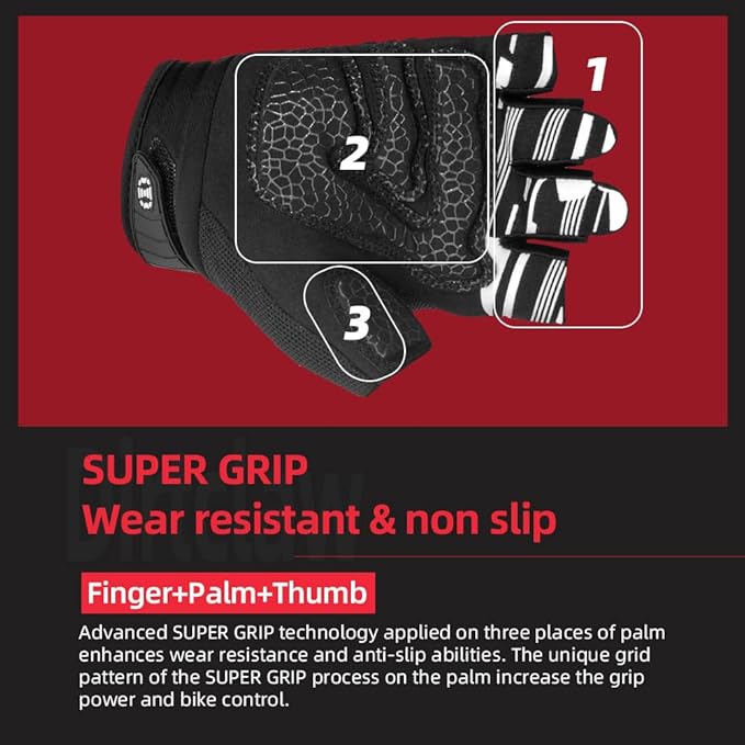 Seibertron Unisex BMX MX ATV MTB Racing Mountain Bike Bicycle Cycling Off-Road/Dirt Bike Gloves Road Racing Motorcycle Motocross Sports Gloves Touch Recognition Full Finger Glove