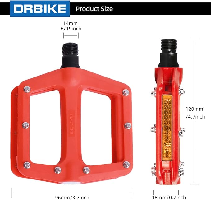 DRBIKE Mountain Bike Pedals MTB Pedals 9/16" Sealed Bearing Lightweight Nylon Bicycle Flat Platform Pedals for MTB BMX Road Bike Kids Bike Replacement Pedal