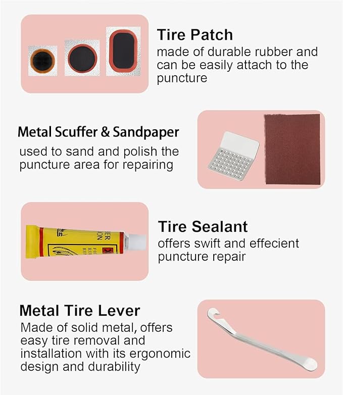 Bike Inner Tire Patch Repair Kit, with 24 PCS Vulcanizing Patches,Portable Storage Box, Metal Rasp and 2 Premium Stainless Steel Levers - Also for Road Mountain Bicycle Trave
