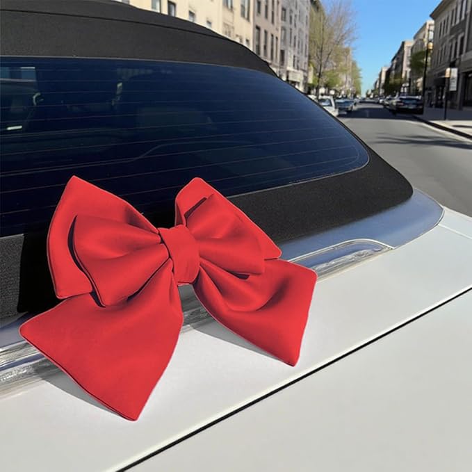 Motorbike Helmet Decor, Cute Fashion Large Bowknot Motorcycle Helmet Ornament, Automotive Exterior Rear Bumper Decoration for Girls Women, Universal for Truck Motorcycle Sedan (Red)