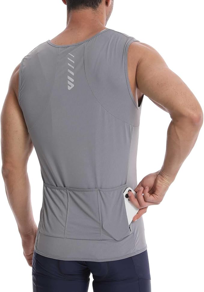 Lo.gas Sleeveless Cycling Jersey Men, Biking Base Layer Breathable and Lightweight with Back Pocket Sports Vest