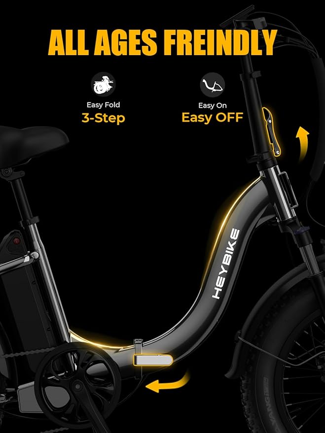 Heybike Ranger 2.0 Foldable Electric Bike for Adults, 20"×4 Fat Tire Ebike with 1400W Peak Motor, 28 MPH Max Speed, 600Wh Removable Battery, Up to 65 Miles Range, Front Suspension Step-Thru E Bike
