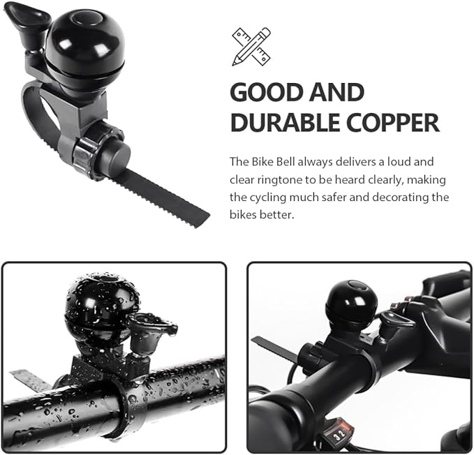 HEALLILY Vintage Bike Bell for Road, Mountain, and Scooter Handlebar – Removable Black Bicycle Bell Accessory with Sound for Boys and Cycling