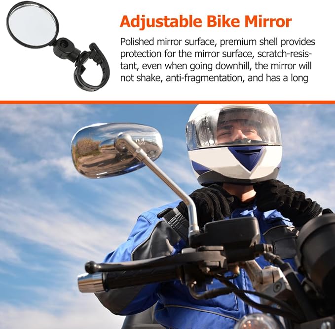 TEHAUX Universal 360° Rotatable Rearview Bike Mirrors Handlebar Mount 2pcs Set Large round Adjustable Motorcycle Cycling Safety Mirrors for Outdoor Recreation