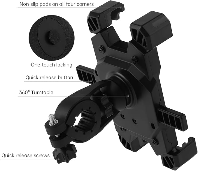 Universal Bike Phone Mount, Compatible with 4.7-6.8 Inch Smartphones, Adjustable, Shockproof, Easy to Install, Black