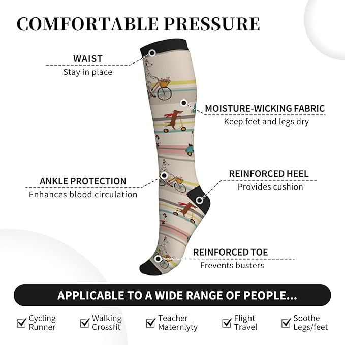 bassyil Compression Socks for Women & Men Circulation 15-20 mmHg Knee High Best Support for Nurses Travel Running Athletic