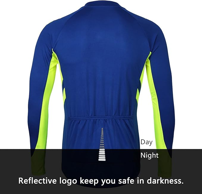 ARSUXEO Men's Full Zipper Long Sleeves Cycling Jersey Bicycle BikingBike Shirt 6030
