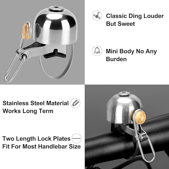 ROCKBROS Bike Bell Classic Bicycle Bell for Bike Ring Bell with Loud Sound Bells for Road Mountain Bike Handlebars Adults