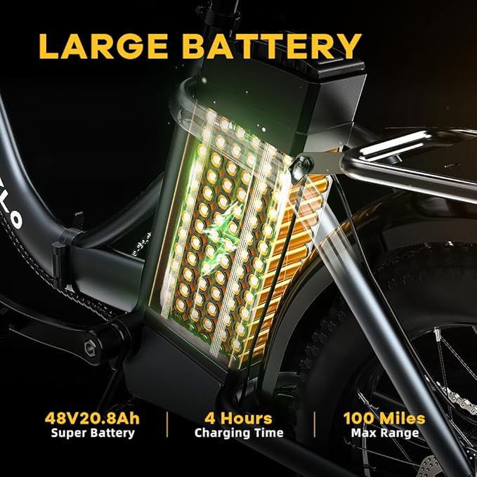1000W Folding Electric Bike,48V 20AH Removable Battery EBike,30+MPH,80 Miles Max Range Electric Bike for Adults, 20" Fat TireFoldable ebike, Adult Electric Bicycles