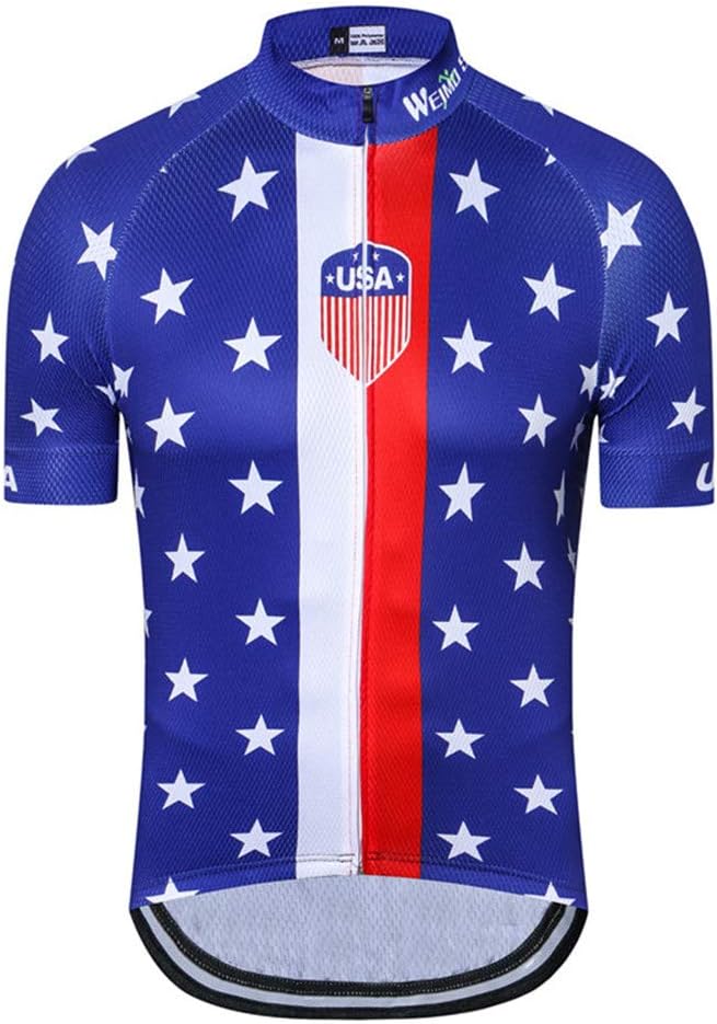 JPOJPO USA Cycling Jersey Men Short Sleeve Bike Shirts Biking Jersey Summer American Bicycle Tops with 3 Pockets Reflective