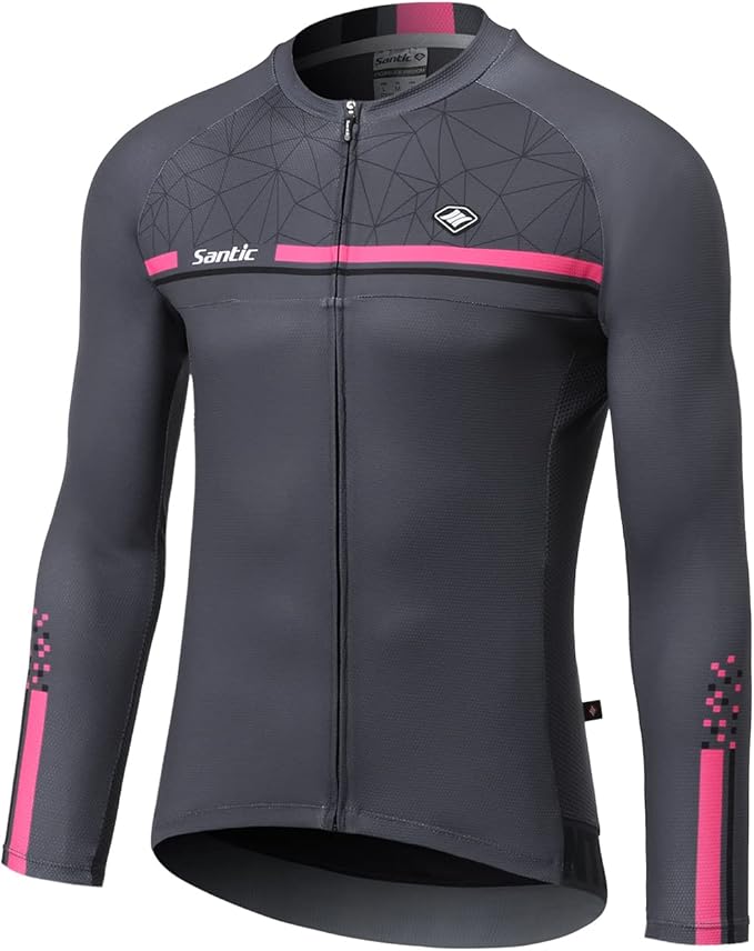 Santic Cycling Jersey Men's Long Sleeve Bike Reflective Full Zip Bicycle Shirts with Pockets